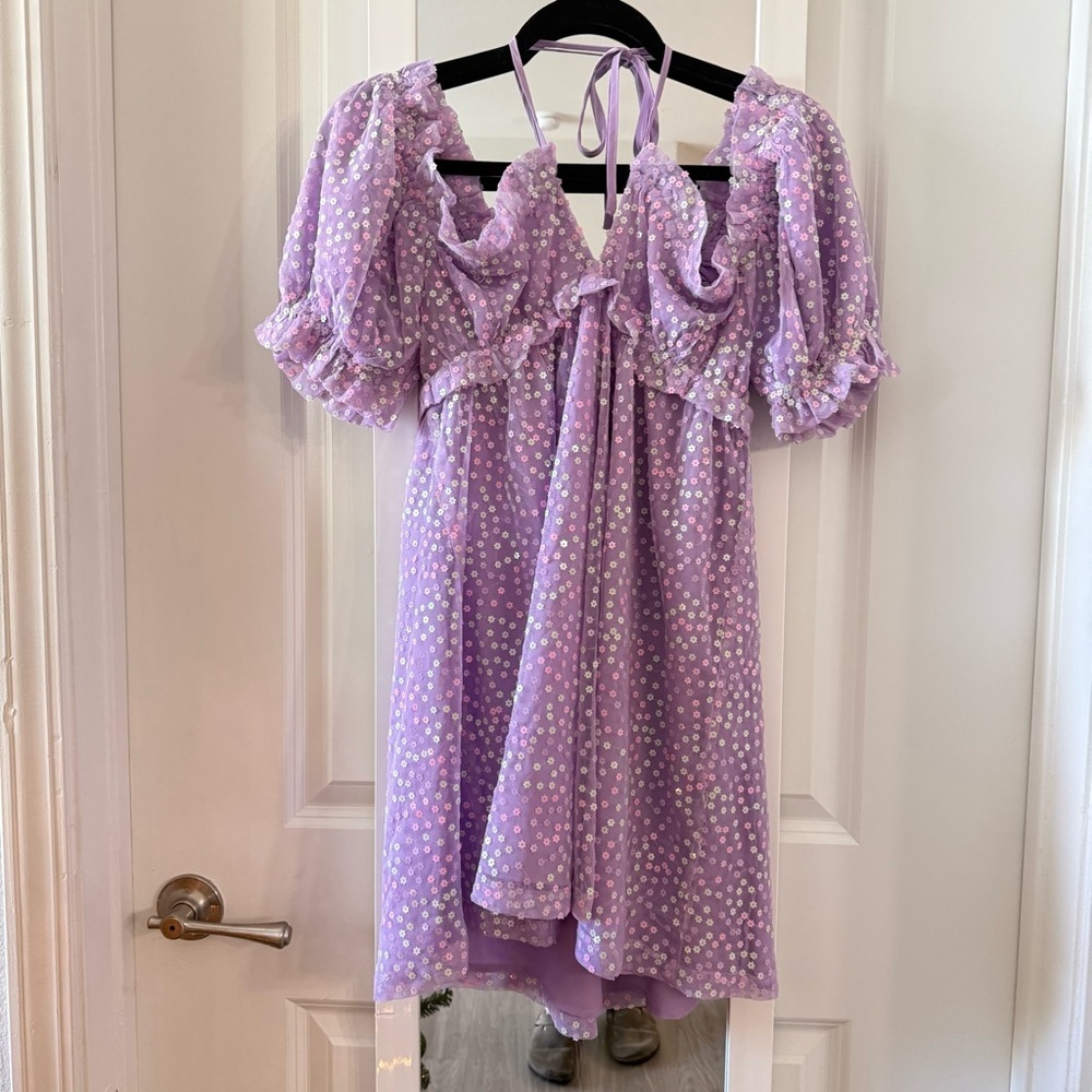 BuddyLove “Jac Puff” Lavender Sequin Floral Dress – Size Medium (NWT) - Picture 3 of 7